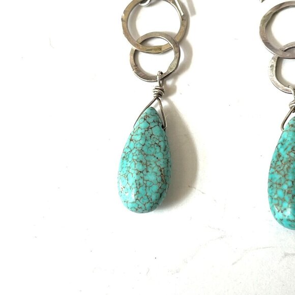 925 Sterling Silver Turquoise Dangle Drop Earrings Earthy Natural Boho Preppy - Picture 5 of 5